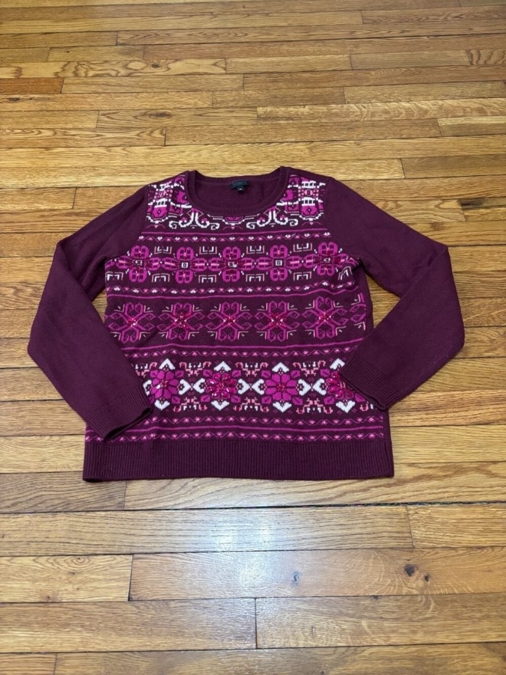 Talbots Womens Sweater Size Medium Fair Isle Nylon Lambswool Knit Crew Neck